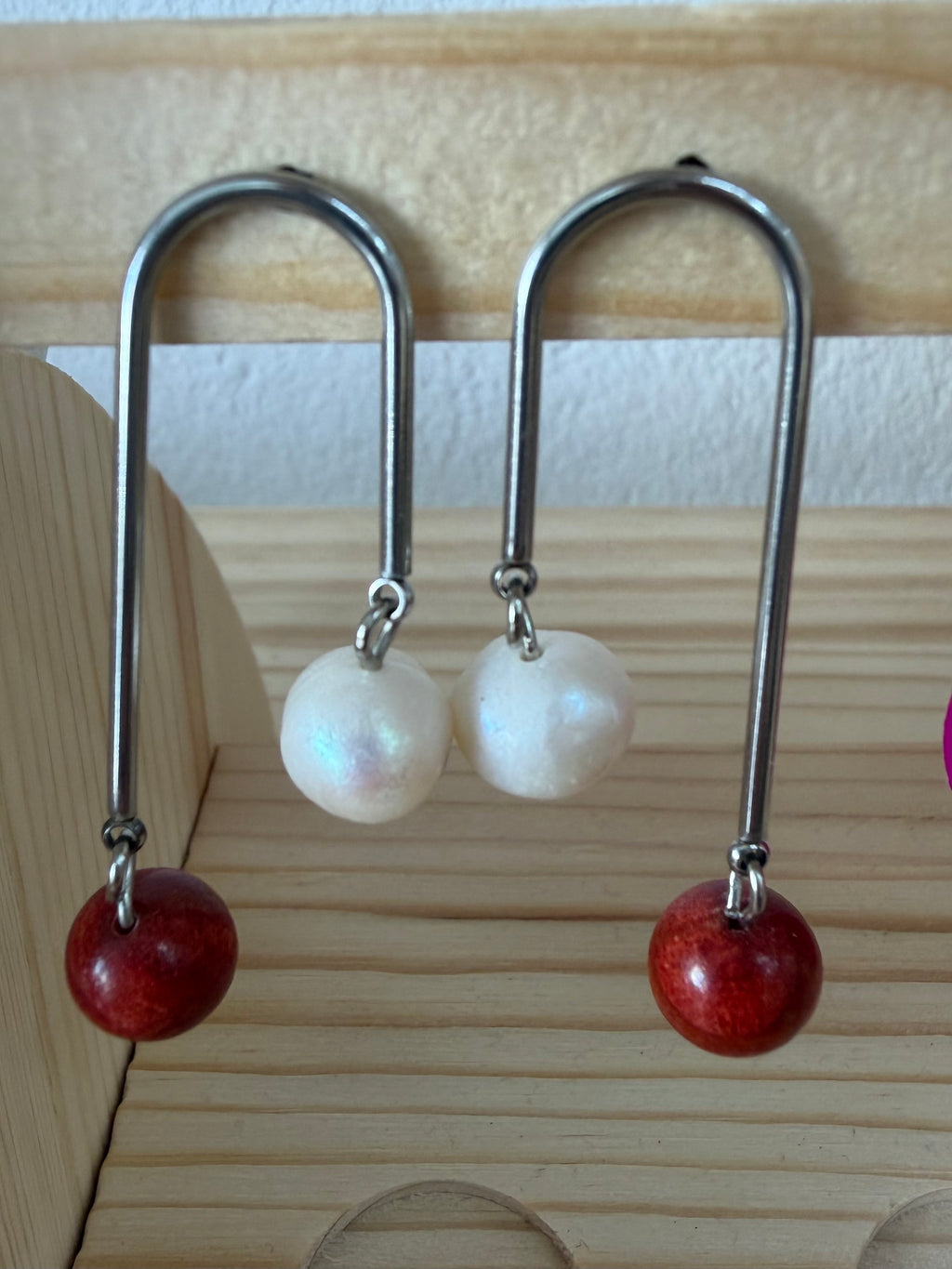 PENDIENTES ACERO PERLAS