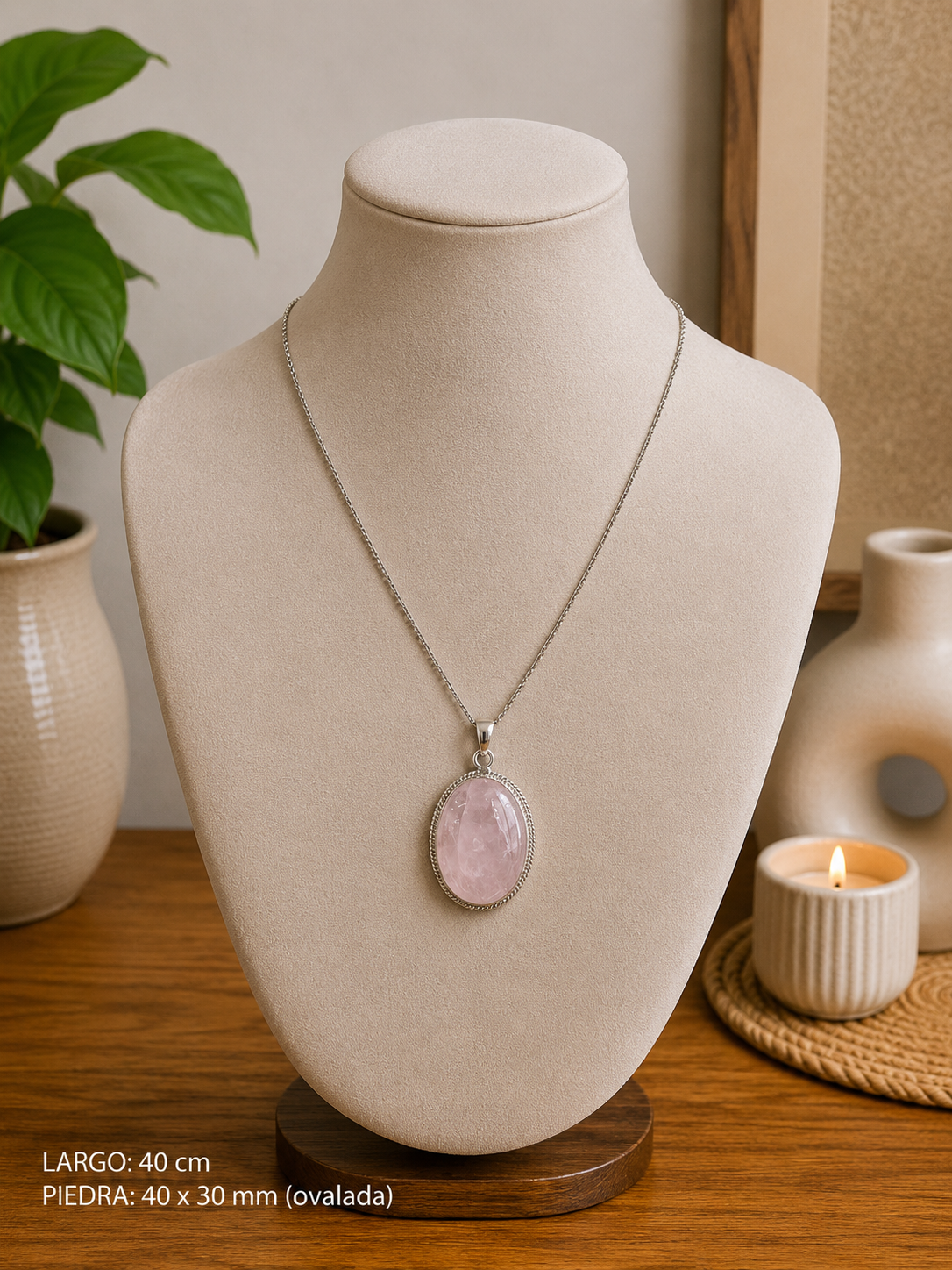COLGANTE PLATA CUARZO ROSA