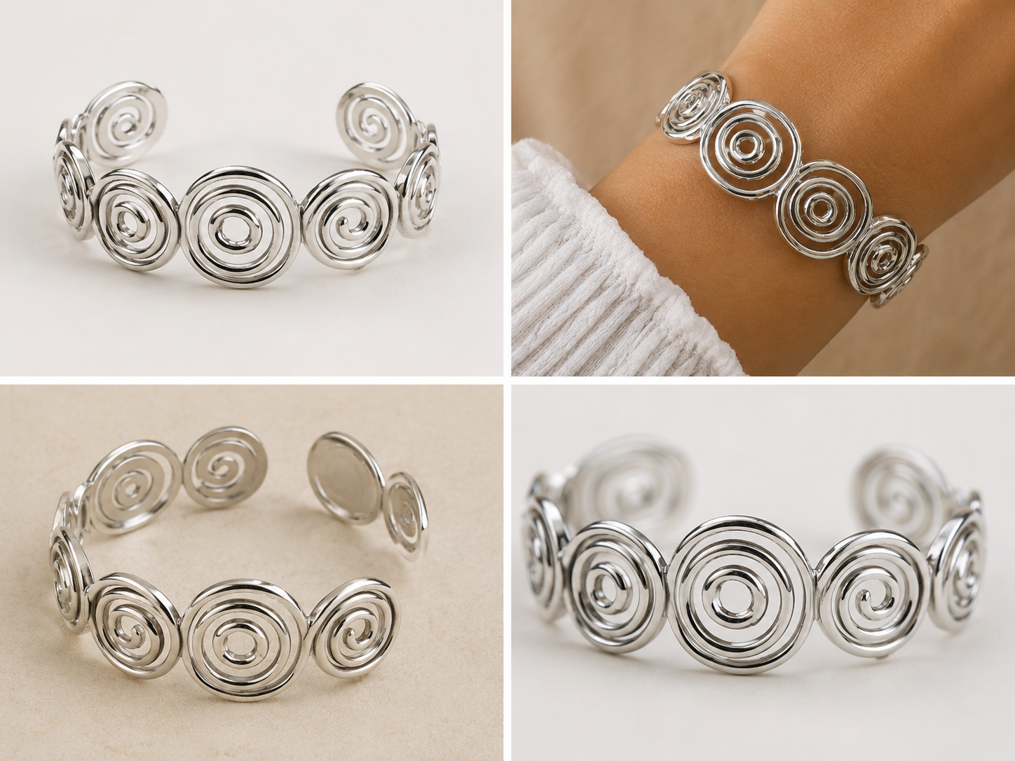 BRAZALETE ACERO ESPIRAL PLATA
