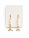 PENDIENTES ACERO PERLA Y COLA DE BALLENA