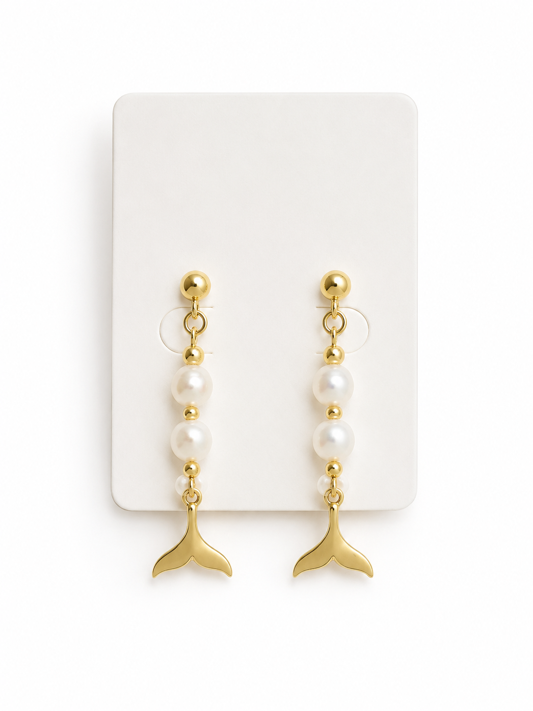 PENDIENTES ACERO PERLA Y COLA DE BALLENA
