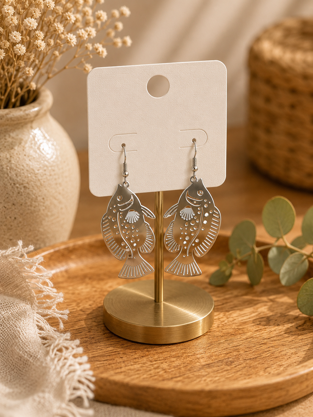 PENDIENTES ACERO PESCADO PLATEADO